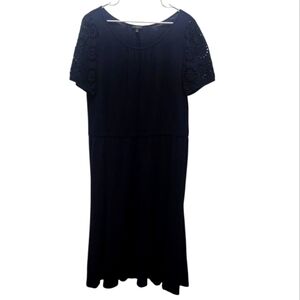 Talbots Plus Slub Knit Navy Blue Eyelet Sleeve Waist Size 1X Fit & Flare Office